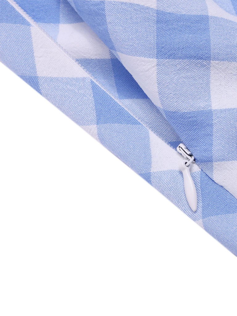 [Pre-Sale] Blue 1950s Lapel Coconut Shell Button Check Dress
