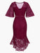 Wine Red 1930s Solid Lace Fishtail Dress