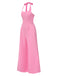 Pink 1950s Halter Solid Jumpsuit