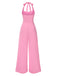 Pink 1950s Halter Solid Jumpsuit