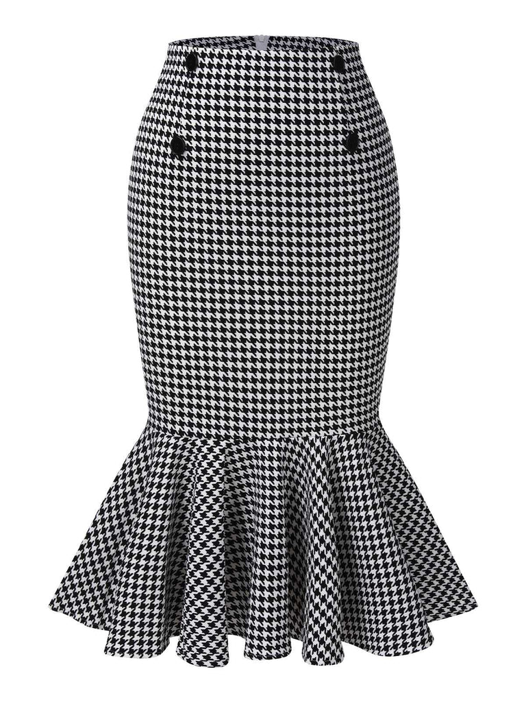 1930s Houndstooth Button Mermaid Skirt