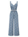 2PCS Blue 1940s Jacquard Denim Top & Wide-leg Pants