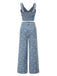 2PCS Blue 1940s Jacquard Denim Top & Wide-leg Pants