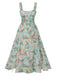 Green 1940s Wide Straps Floral Dress