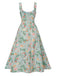 Green 1940s Wide Straps Floral Dress