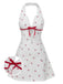 White 1960s Cherry Halter Skater Dress