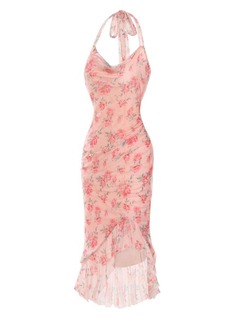 [Pre-Sale] Pink 1930s Rose Silk Mesh Mermaid Dress