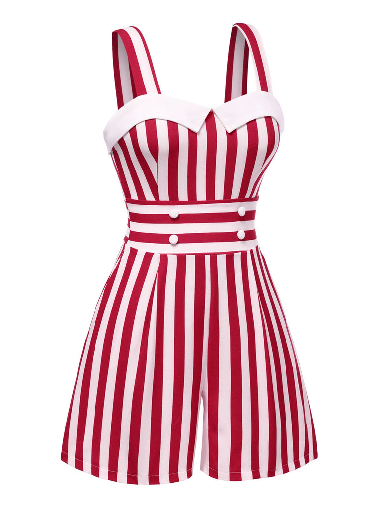 [Pre-Sale] Red & White 1950s Stripe Rolled Collar Romper