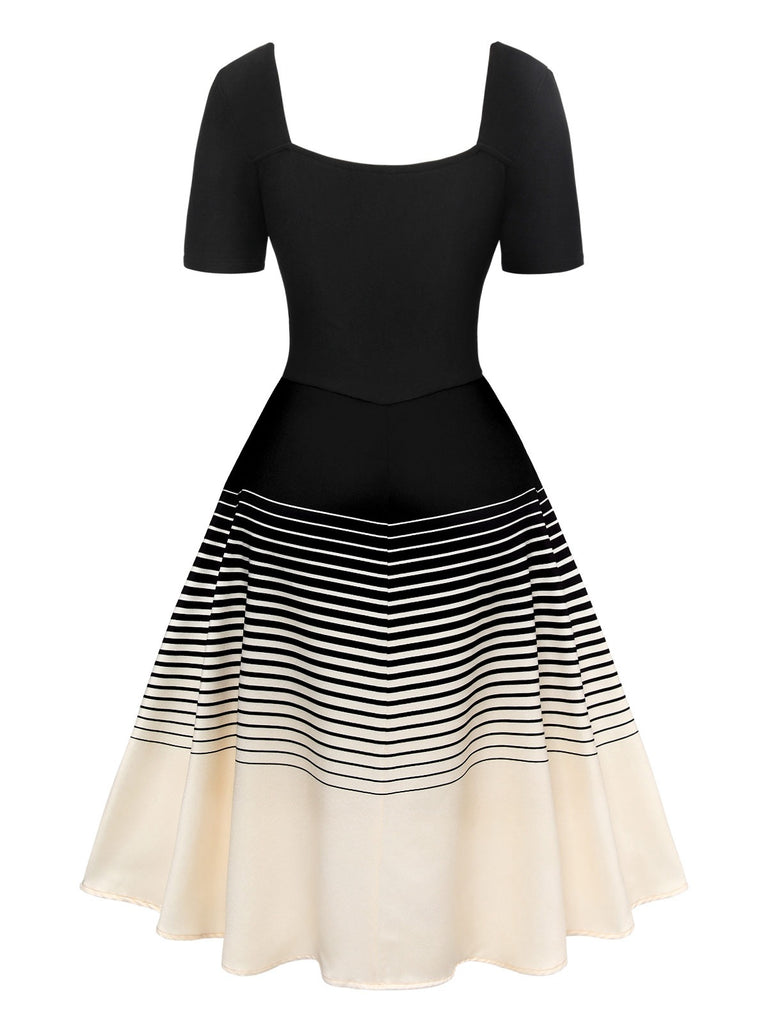 [Pre-Sale] Black 1950s Sweetheart Collar Gradient Stripe Dress