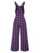 Purple 1960s Plaids Wide-Leg Overall Jumpsuit