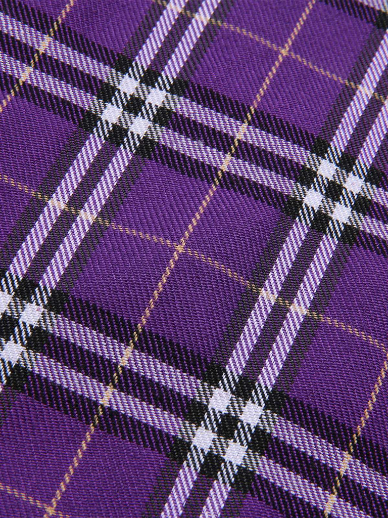 Purple 1960s Plaids Wide-Leg Overall Jumpsuit