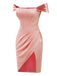 Peach Pink 1960s Solid Cap Sleeves Satin Dress