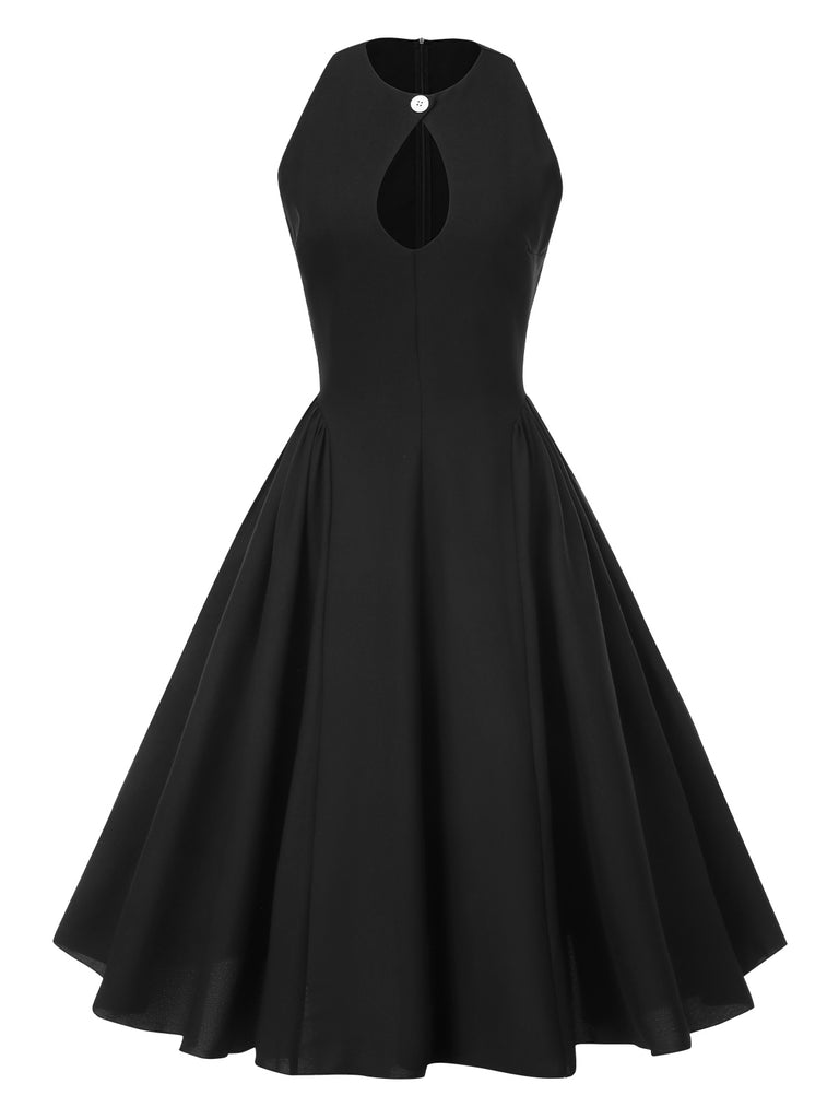 Black 1950s Solid Keyhole Sleeveless Dress