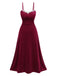 Wine Red 1950s Spaghetti Strap Crystal Velvet Dress