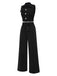 2PCS Black 1960s Lapel Sleeveless Vest & Pants