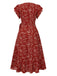 Wine Red 1940s V-Neck Floral Slit Dress