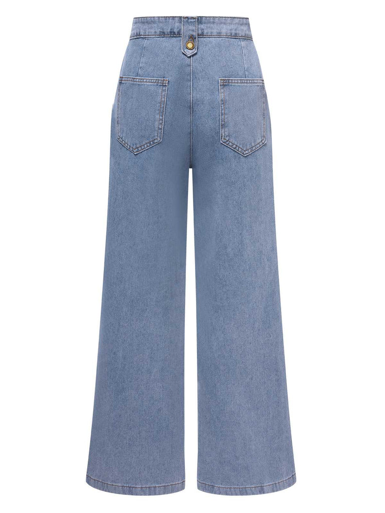 Blue 1940s Button Wide-Leg Denim Jeans