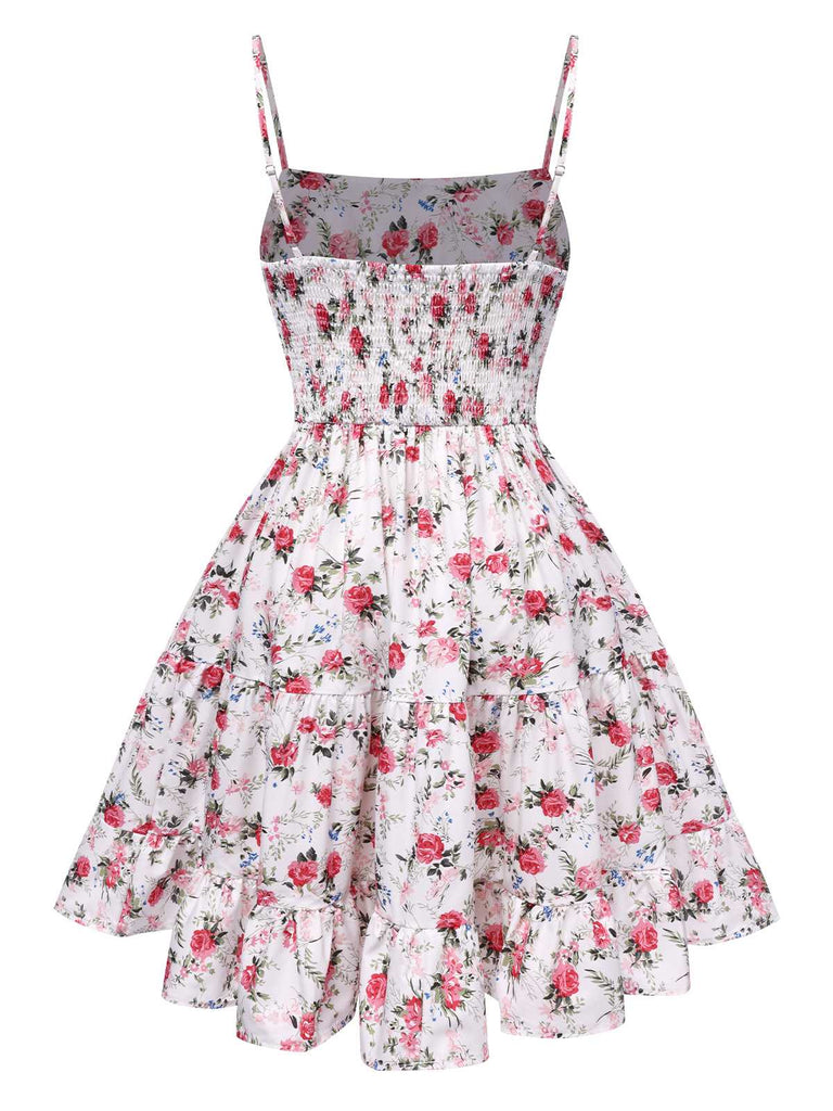 Red 1940s Floral Spaghetti Straps Dress