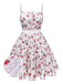 Red 1940s Floral Spaghetti Straps Dress