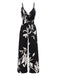 Black 1950s Floral Silhouette Cowl Neck Jumpsuit