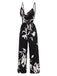 Black 1950s Floral Silhouette Cowl Neck Jumpsuit