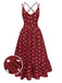 Red 1940s Heart Print V-Neck Sleeveless Dress