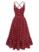 Red 1940s Heart Print V-Neck Sleeveless Dress