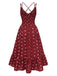 Red 1940s Heart Print V-Neck Sleeveless Dress