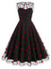 Black 1950s Flocked Heart Mesh Patchwork Dress