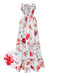 1930s Bandeau Floral Tiered Ruffle Hem Dress