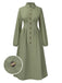 Green 1940s Shirt Neck Long Sleeve Solid Dress