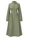 Green 1940s Shirt Neck Long Sleeve Solid Dress