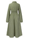 Green 1940s Shirt Neck Long Sleeve Solid Dress