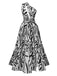 Grey 1930s Zebra One-Shoulder Backless Dress