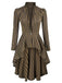 Brown 1940s Gothic Stripes High-Low Hem Coat