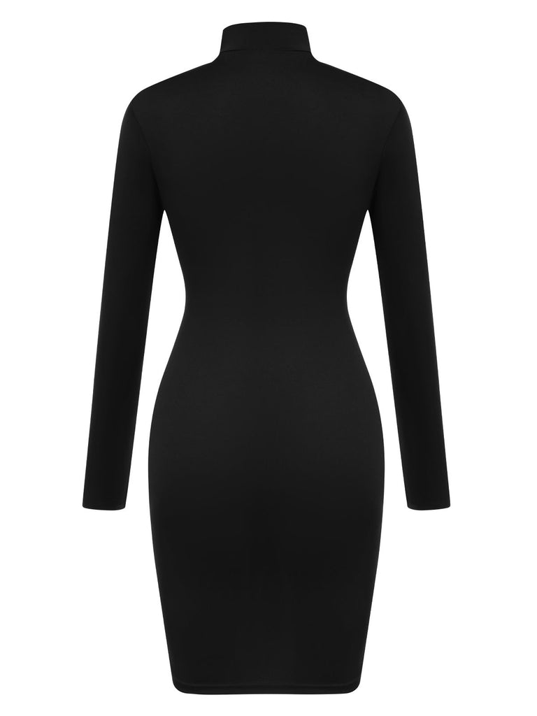 Black 1960s Solid Heart Cut Out Dress