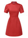 Red 1960s Puff Sleeve Back Cut Out Mini Dress