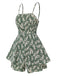 Green 1960s Spaghetti Strap Floral Layered Romper