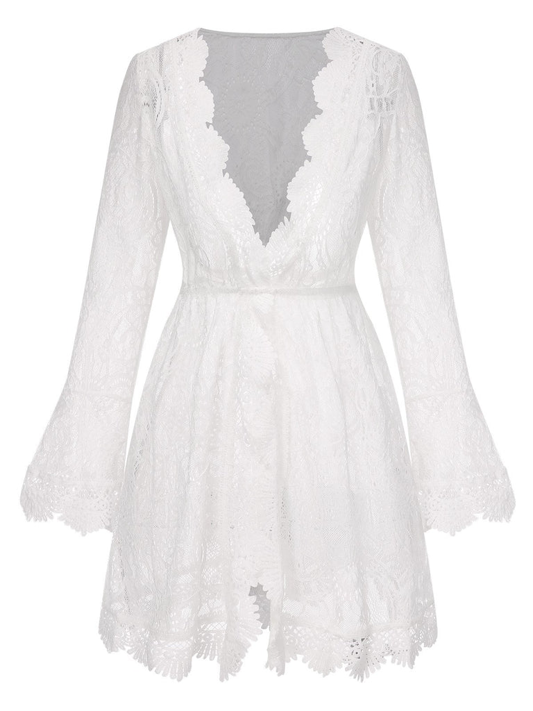 ‍White 1940s Solid Lace Beach Cover Up (60% off)