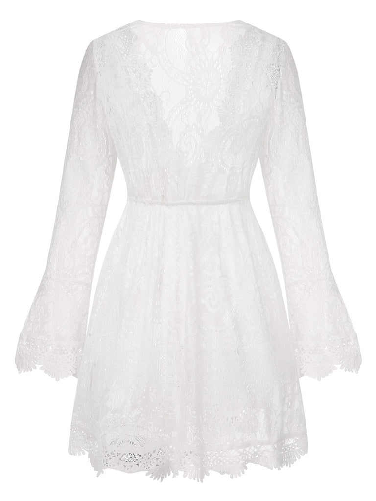 White 1940s Solid Lace Beach Cover Up