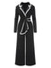 Black 1970s Lapel Color Block Belted Jumpsuit