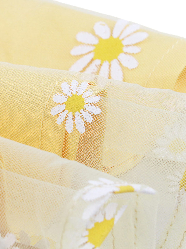 Yellow 1950s Daisy Embroidered Mesh Dress