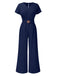 1950s Solid V-Neck Belted Jumpsuit