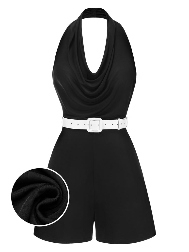 [Pre-Sale] Black 1960s Cowl Neck Backless Halter Romper