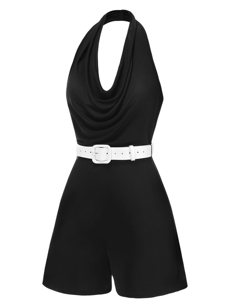 [Pre-Sale] Black 1960s Cowl Neck Backless Halter Romper