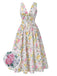 Multicolor 1950s Deep V-Neck Antique Floral Dress