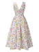 Multicolor 1950s Deep V-Neck Antique Floral Dress