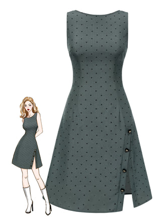 [Pre-Sale] Gray 1960s Heart Dots Sleeveless Dress