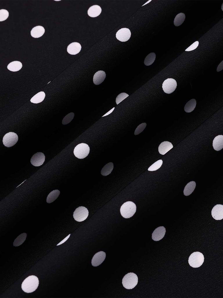 Black 1930s Spaghetti Strap Polka Dots Mermaid Dress