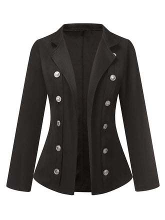 Black 1950s Silver Buttons Solid Coat